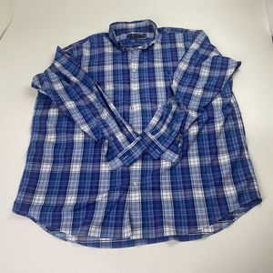 Ralph Lauren Shirt Adult 3XL Tall 3XLT Blue Plaid Performance Nylon Blend Mens